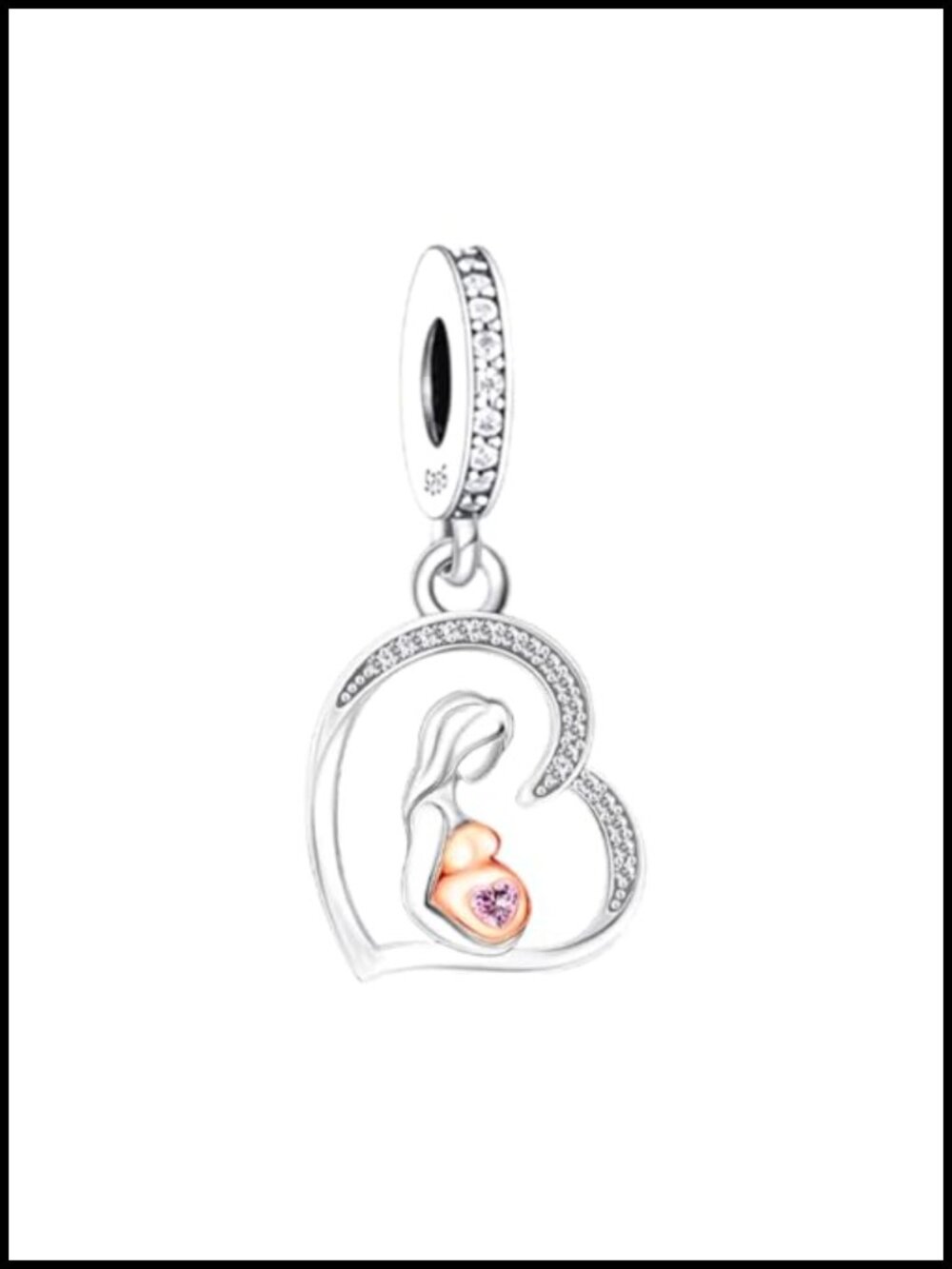 Sterling Silver Heart Dangle Charm, Mom-to-Be Baby Shower Gift, Fits Pandora